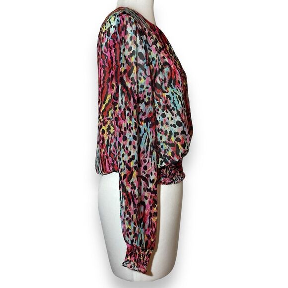 Mark New York Andrew Women's Cheetah Print Multicolor Blouse Size XS Long Sleeve - Picture 2 of 7